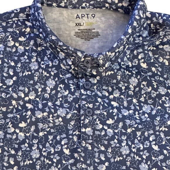 2XLT Men's APT. 9 Vintage White & Blue Floral Hawaiian Polo Excellent - Picture 3 of 7